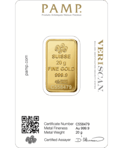Alternative view of 20 gram PAMP Fortuna Gold Bar