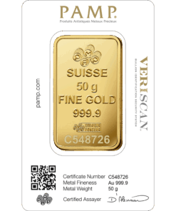 Alternative view of 50 gram PAMP Fortuna Gold Bar