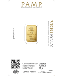 Alternative view of 2.5 gram PAMP Fortuna Gold Bar
