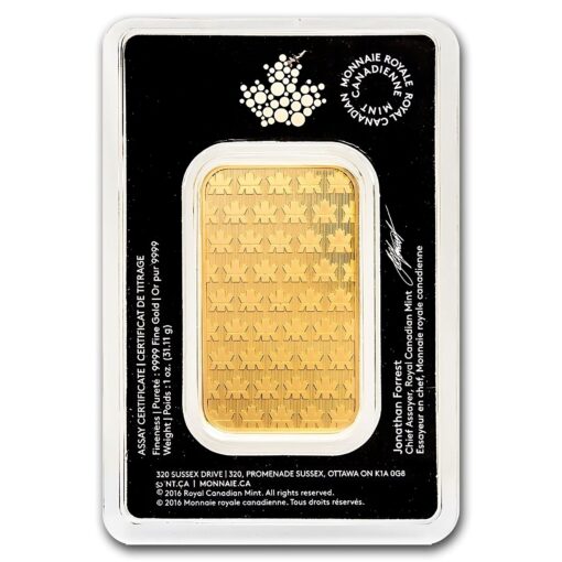 White 1 Oz Gold Bar Royal Canadian Mint New Design In Assay Back Transformed - Gold &Amp; Silver Traders