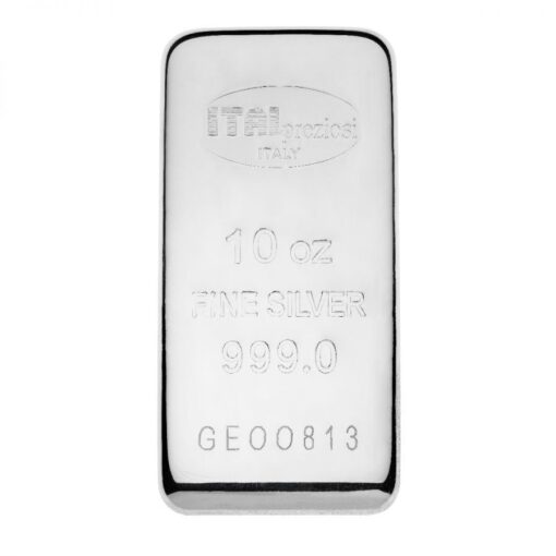 White 10 Oz Italpreziosi Silver Bar Front - Gold &Amp; Silver Traders