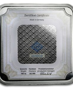 Alternative view of 100 oz Geiger Edelmetalle Silver Bar