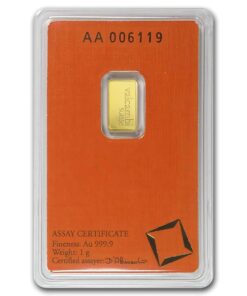 Alternative view of 1g Valcambi Gold Bar
