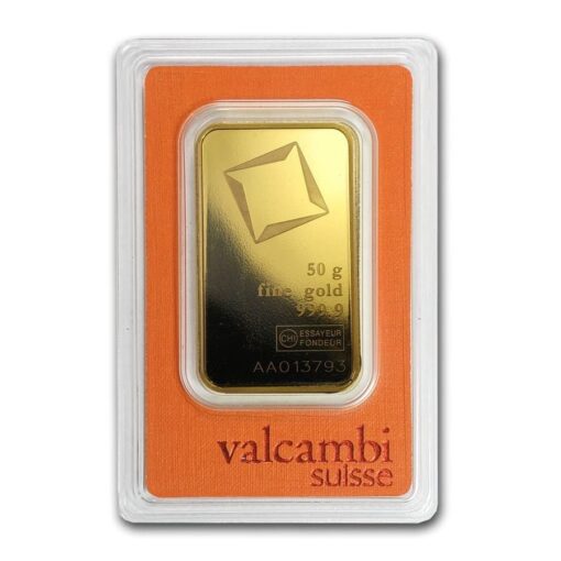 White 50G Valcambi Gold Bar Slab Front - Gold &Amp; Silver Traders