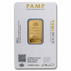 1 half oz PAMP Fortuna Gold Bar back card - Gold & Silver Traders