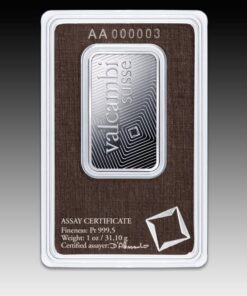 Alternative view of 1 oz Valcambi Platinum Bar (In Assay)