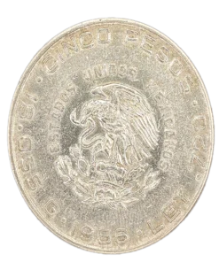 Alternative view of Silver Coin Mexican 5 Pesos Hidalgo (1955-1957)